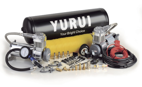 Goede prijs. Dual Onboard Air System DC12v Chroom Zwarte waterdichte luchttanks Snelle opblaasbare luchtophanging compressor online