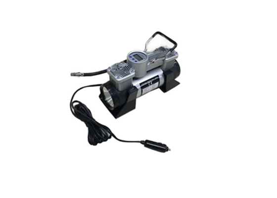 Draagbare dubbele cilindercompressor met handvat en plastic doos